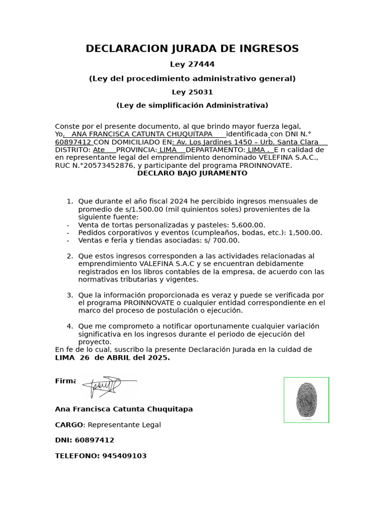 Declaración Jurada de Ingresos 2024 | PDF