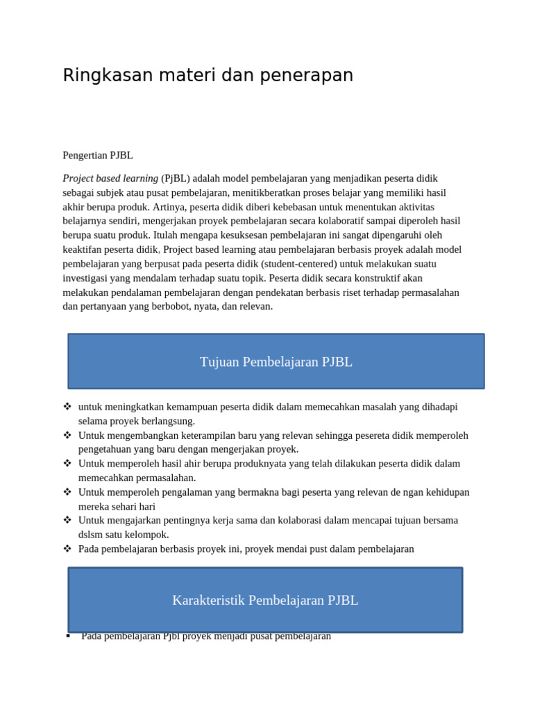 Penerapan Project Based Learning (PJBL) | PDF