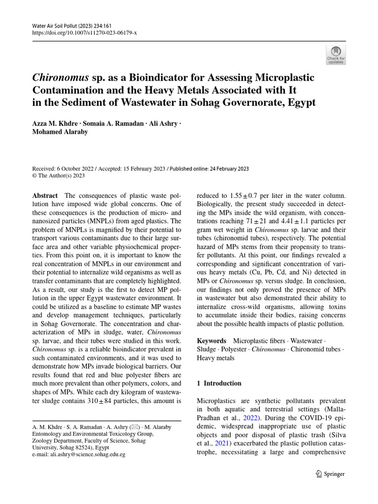 Chironomus sp. as Microplastic Bioindicator | PDF | Water ...