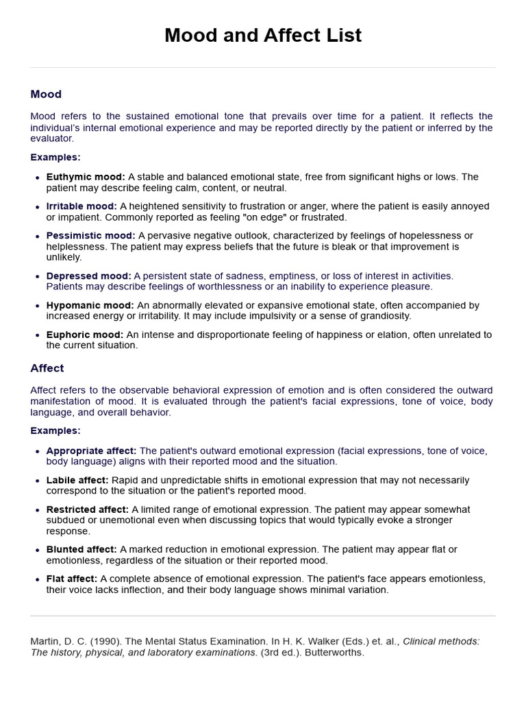Mood and Affect Examples in Mental Health | PDF | Mental Health | Mood ...