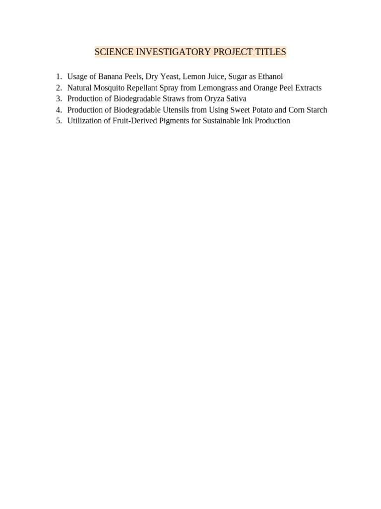 Science Investigatory Project Ideas | PDF