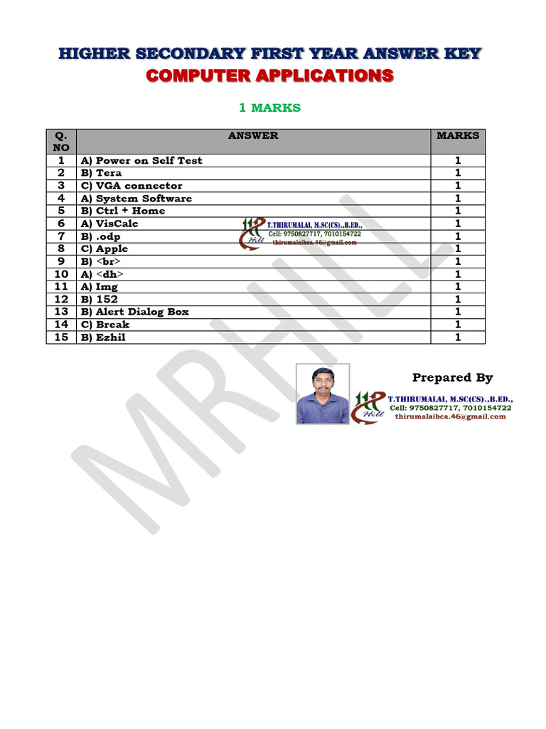 11th Computer Application Answer Key | PDF
