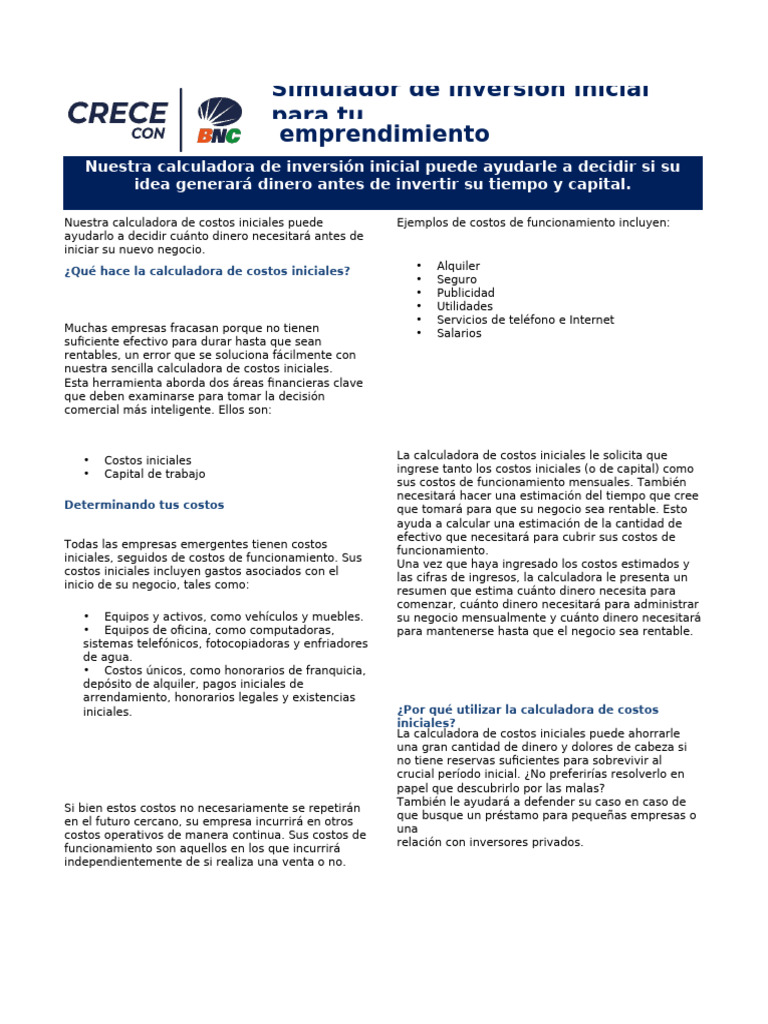 Simulador de Inversion Inicial | PDF | Inversiones | Empresa de inicio