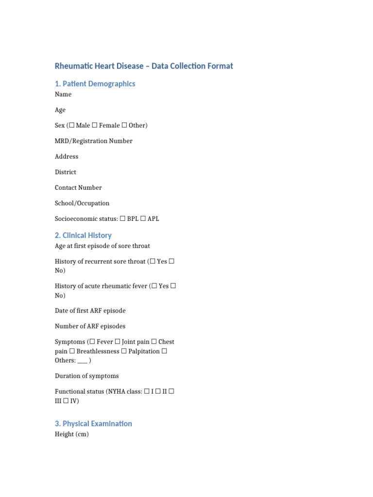 RHD Data Collection Format | PDF