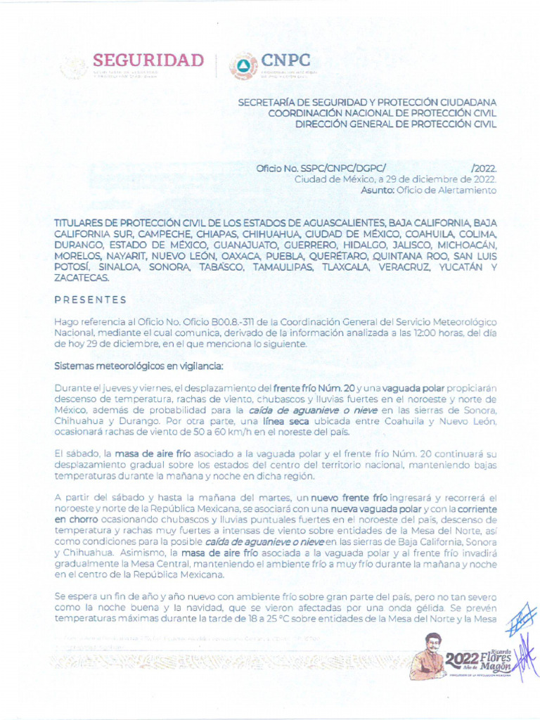 Oficio DGPC 29 Diciembre 2022 | PDF