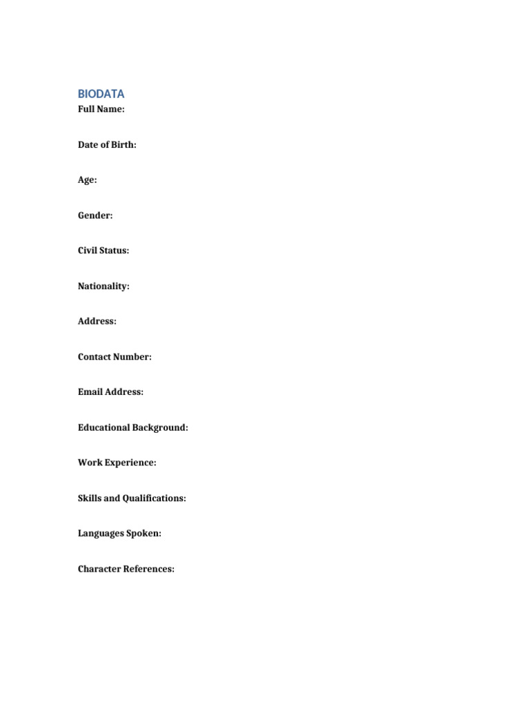 Essential Biodata Template for Jobs | PDF