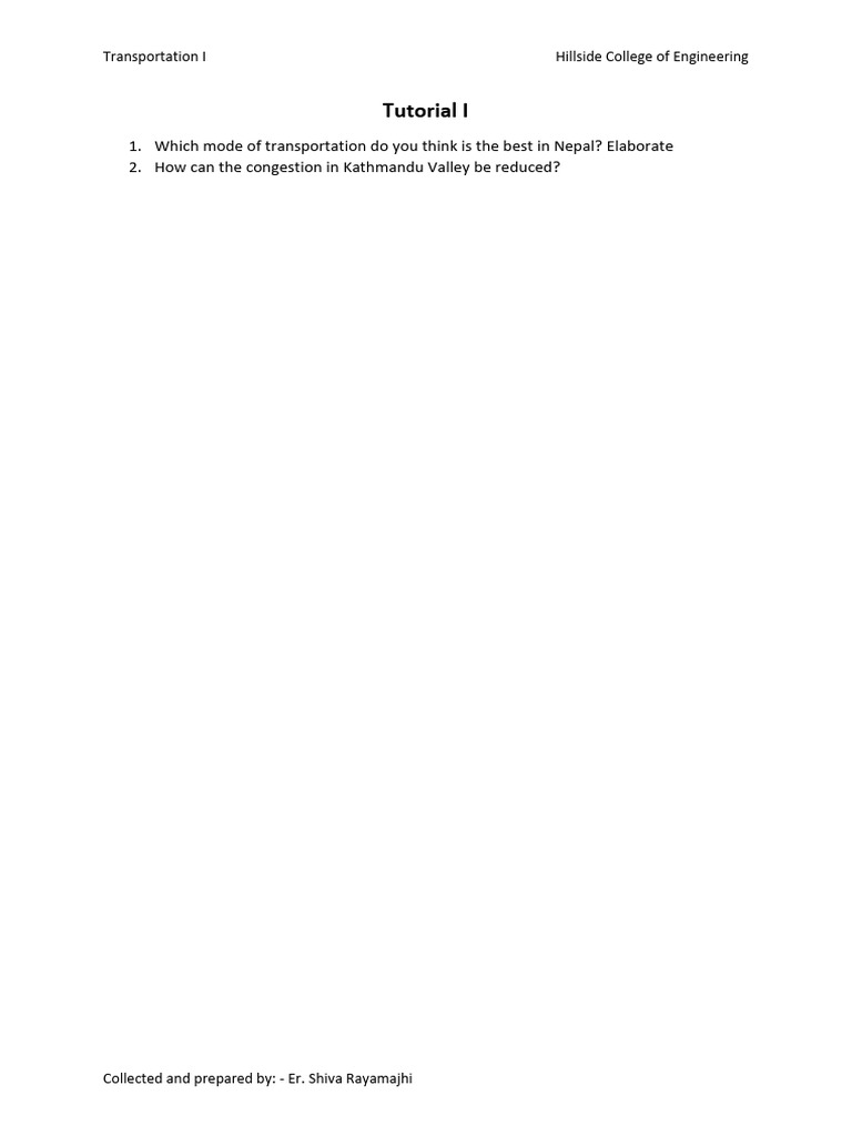Tutorial of Transportation I | PDF