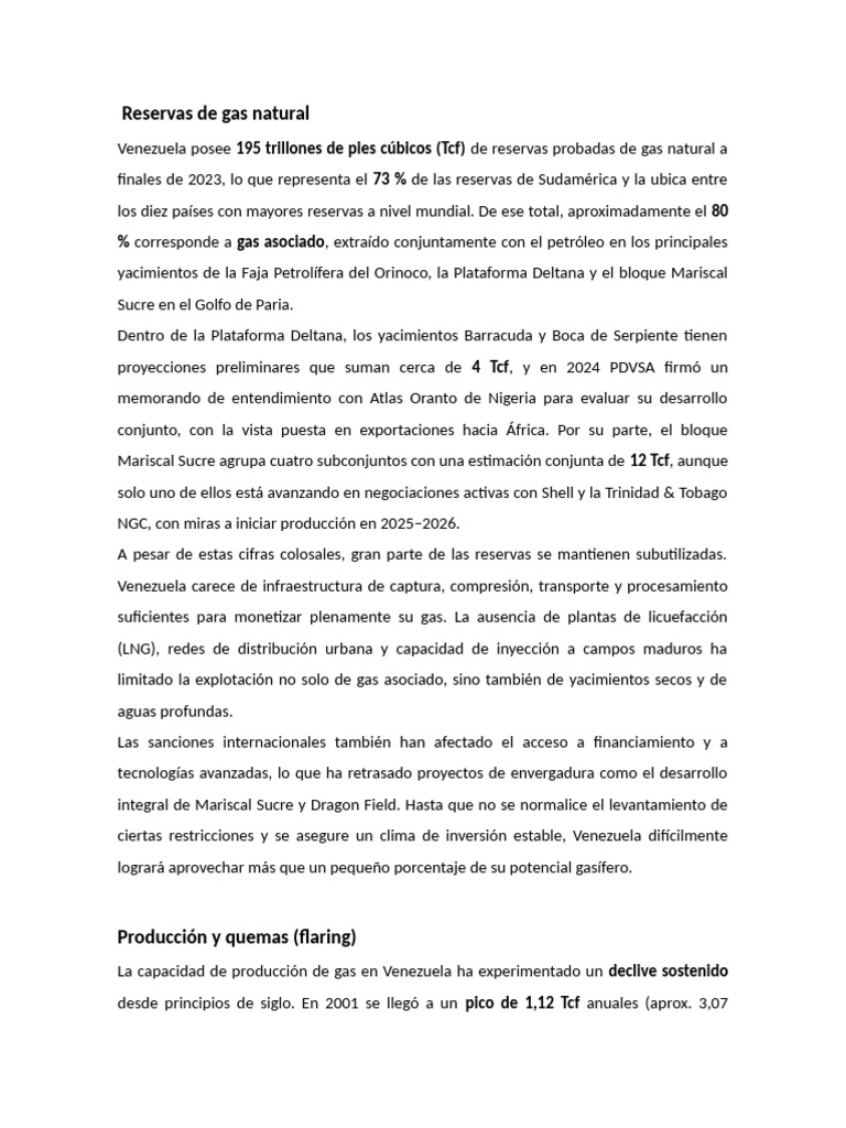 Reservas y desafíos del gas natural en Venezuela | PDF | Venezuela ...
