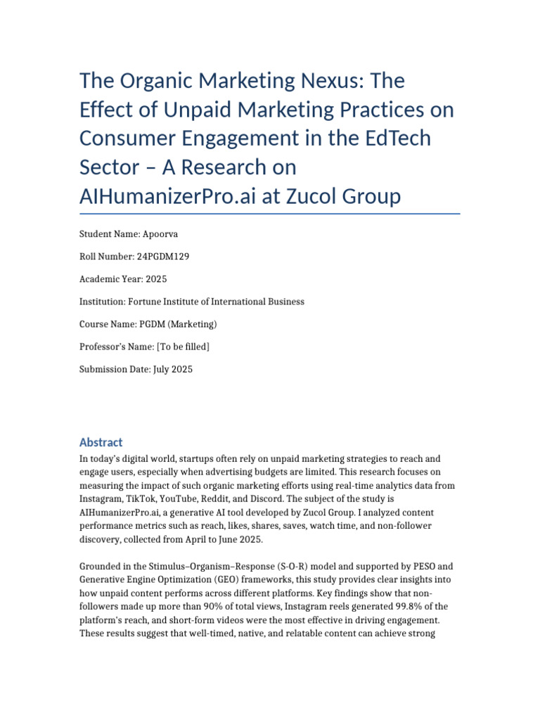 Organic Marketing Nexus Research Paper | PDF