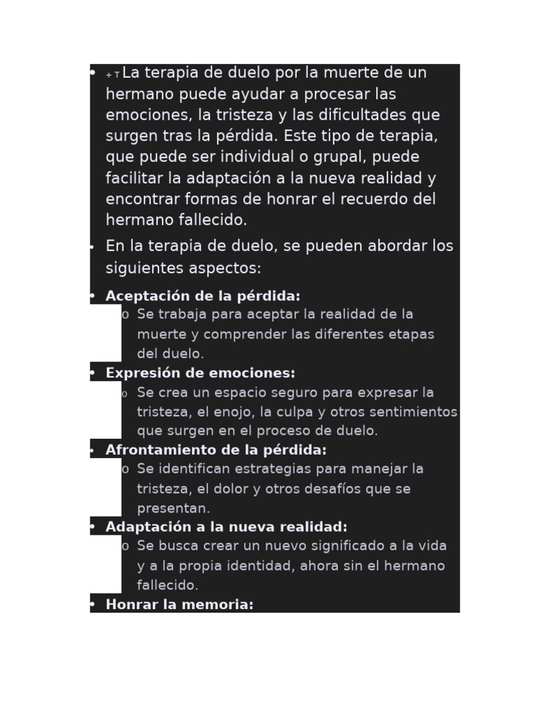 Terapia de duelo por la pérdida de un hermano | PDF | Dolor | Psicoterapia
