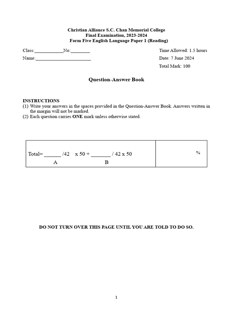 2324 Final Exam F5 Eng1 QABk | PDF