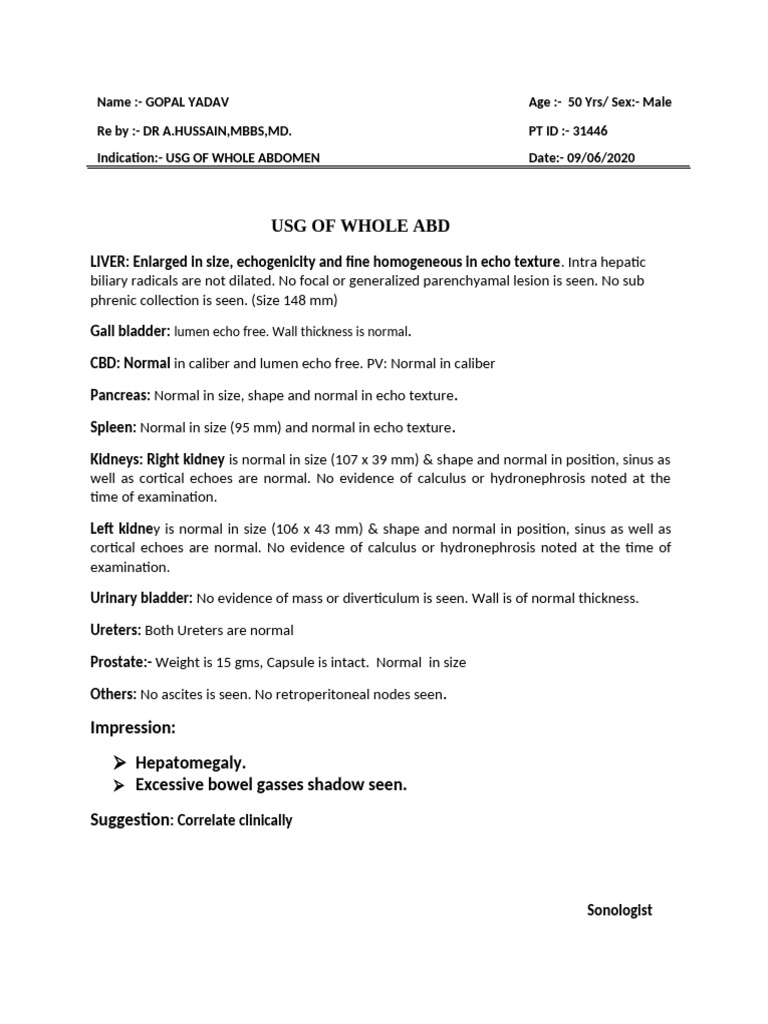 USG Abdomen Report for Gopal Yadav | PDF