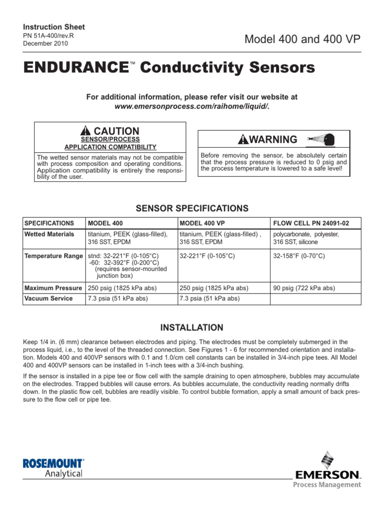 Model 400/400VP Sensor Installation Guide | PDF | Sensor | Electrical ...