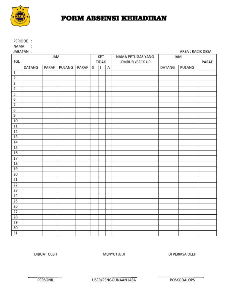 Formulir Absensi Kehadiran Peserta | PDF