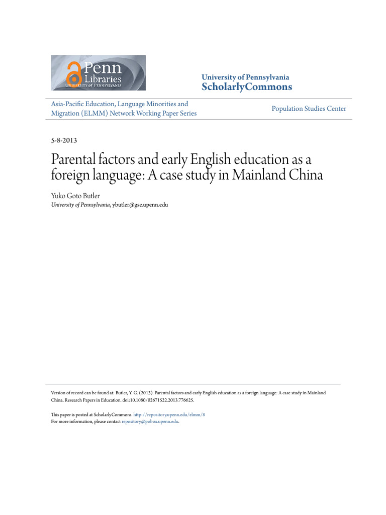 Parental Factors and Early English Education As A Foreign Langu | PDF ...