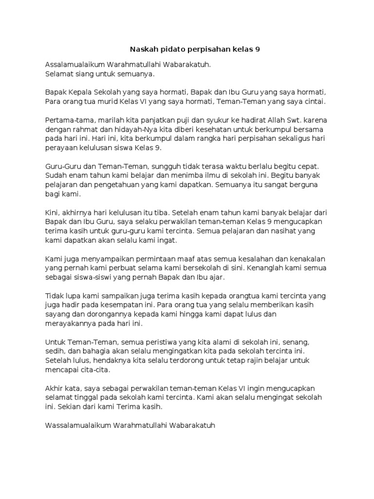Naskah Pidato Perpisahan Kelas 9 Naskah Pidato Perpisahan Kelas 9