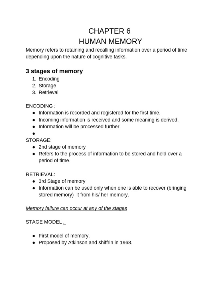 Chapter 6: Human Memory Overview | PDF | Memory | Recall (Memory)