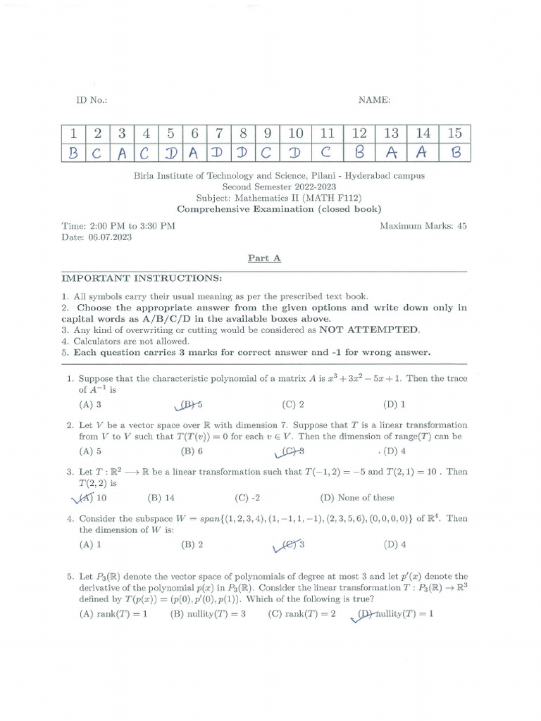 Part - A - Part - B - Solutions (1) For The Paper at Bits Pilani | PDF