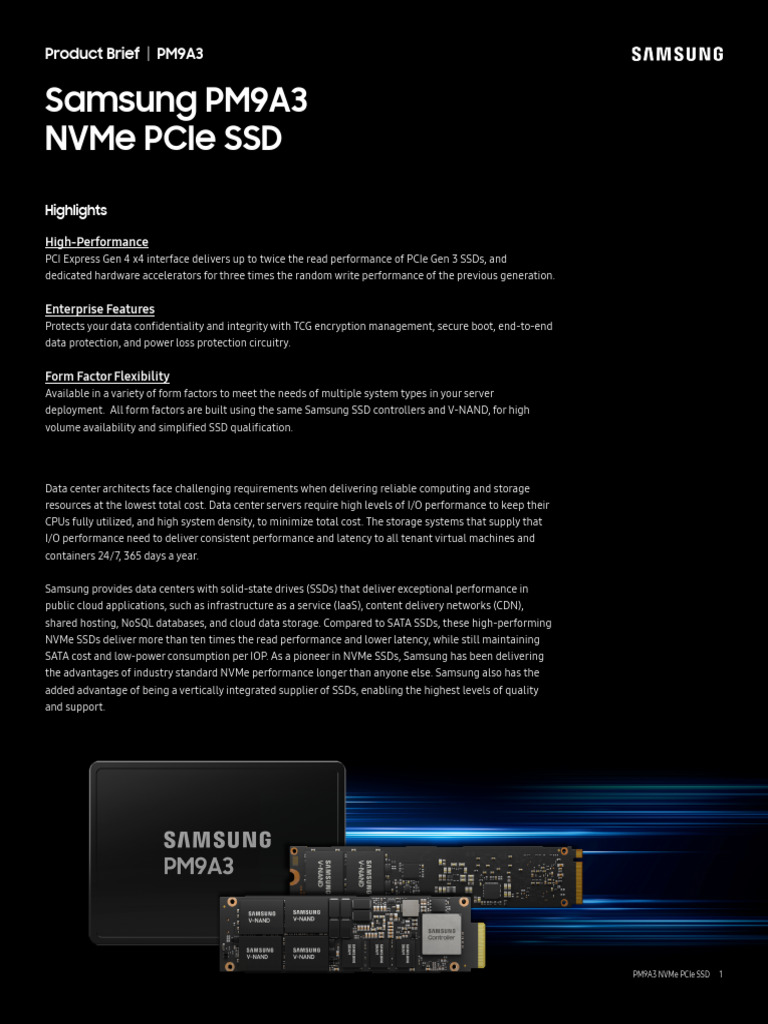 Samsung PM9A3 NVMe SSD Overview | PDF | Solid State Drive | Flash Memory