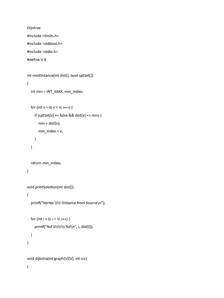 Dijkstra's Algorithm Implementation in C | PDF