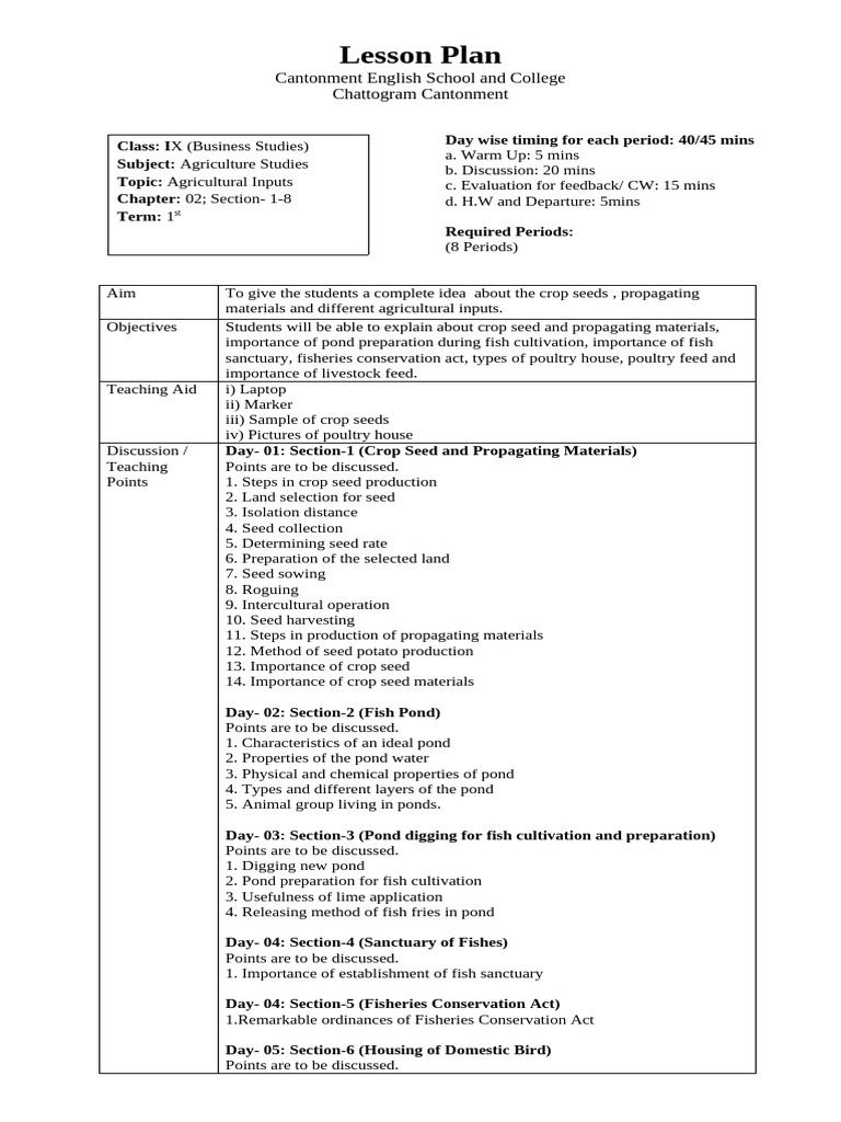 Agricultural Inputs Lesson Plan | PDF | Seed | Agriculture
