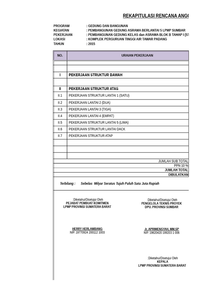 Contoh Rab Struktur Gedung 6 Lantai | PDF
