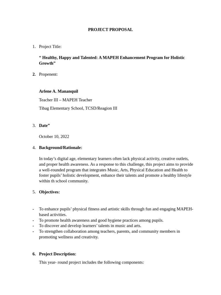 Arlene Mananquil Project Proposal | PDF