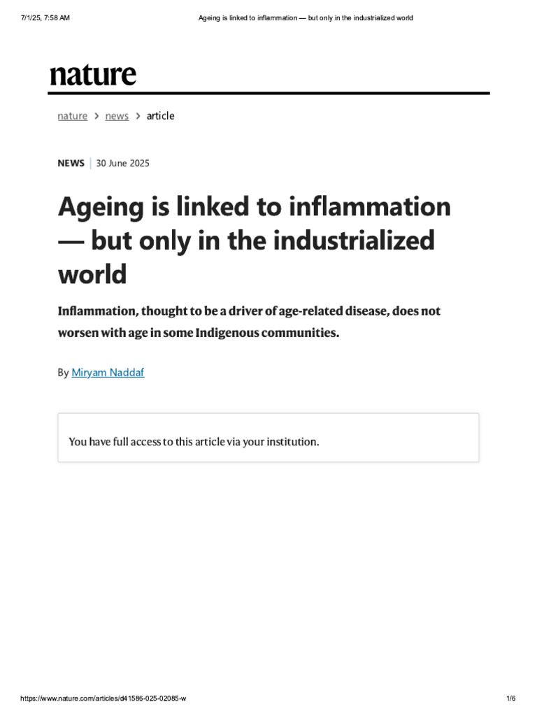 Ageing Is Linked To Inflammation - But Only in The Industrialized World ...