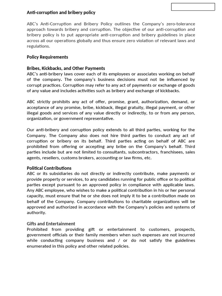 Anti Corruption and Bribery Policy 2021 | PDF