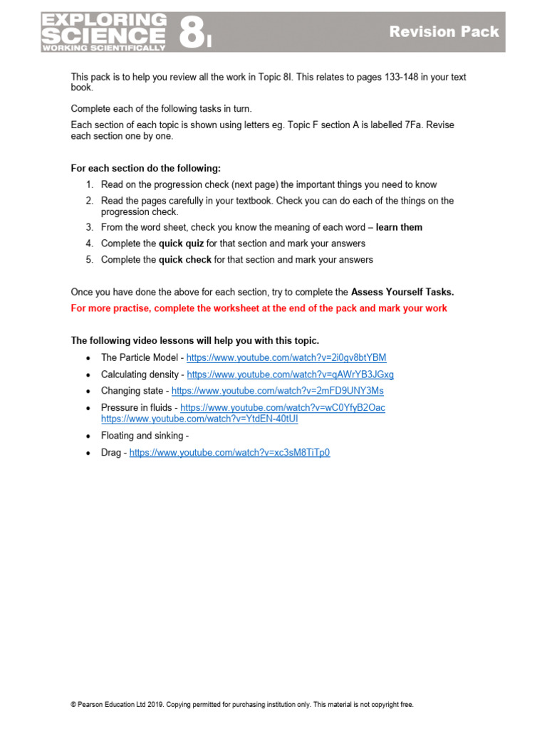 8I Review Pack With Anwers | PDF | Liquids | Buoyancy