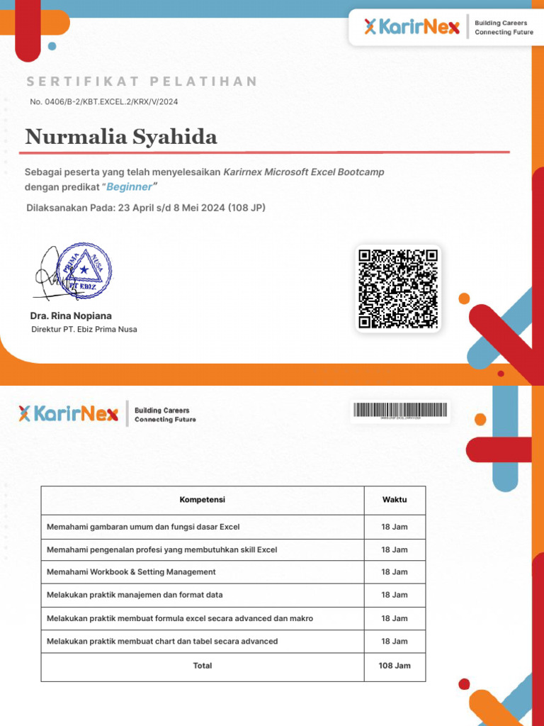Sertifikat Bootcamp Excel Karirnex | PDF
