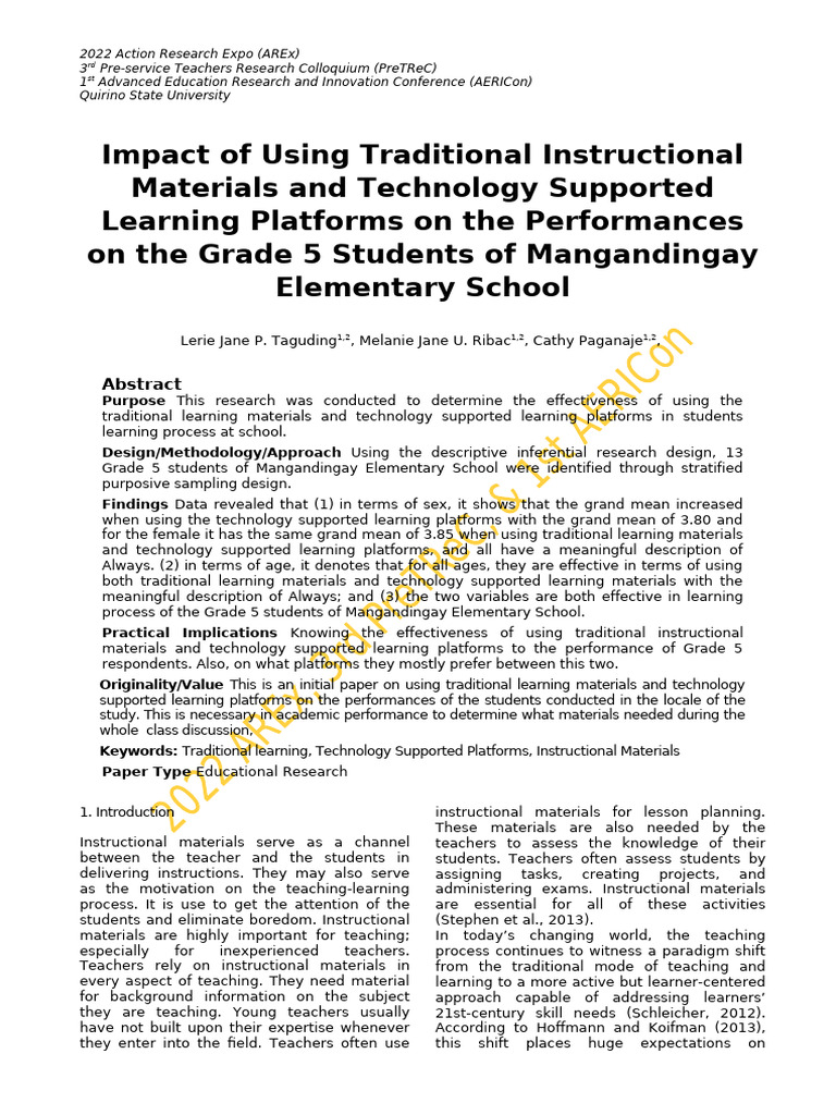 Impact of Instructional Materials on Learning | PDF | Educational ...