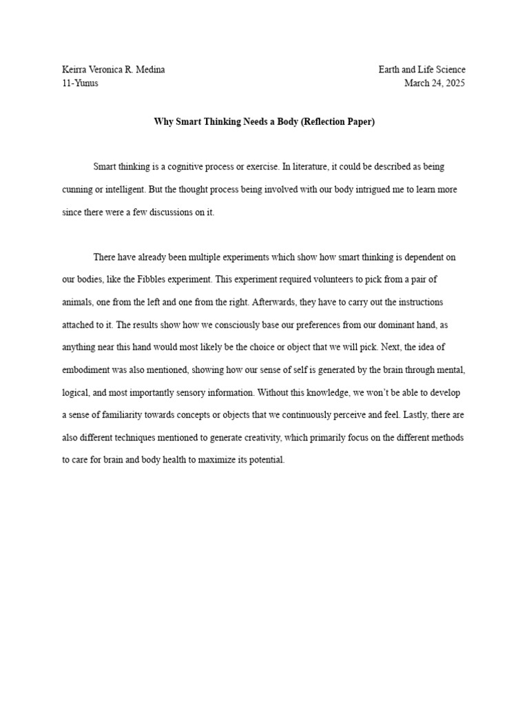 Why Smart Thinking Needs A Body - Reflection Paper | PDF