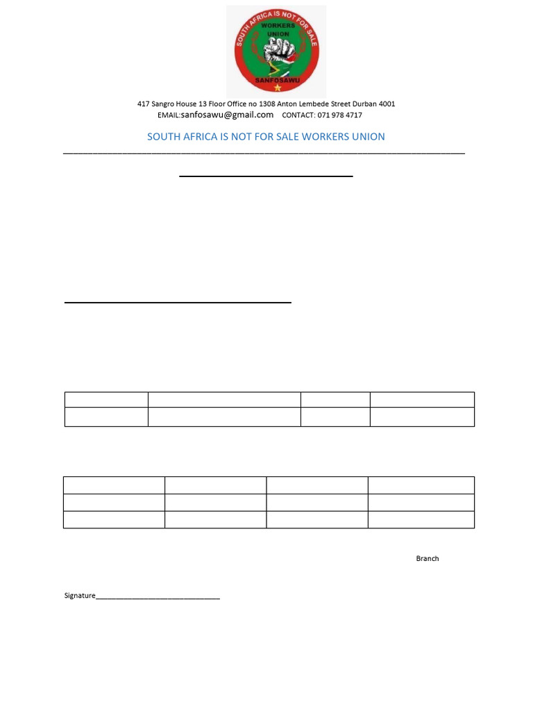 SANFOSAWU Membership Application Form | PDF