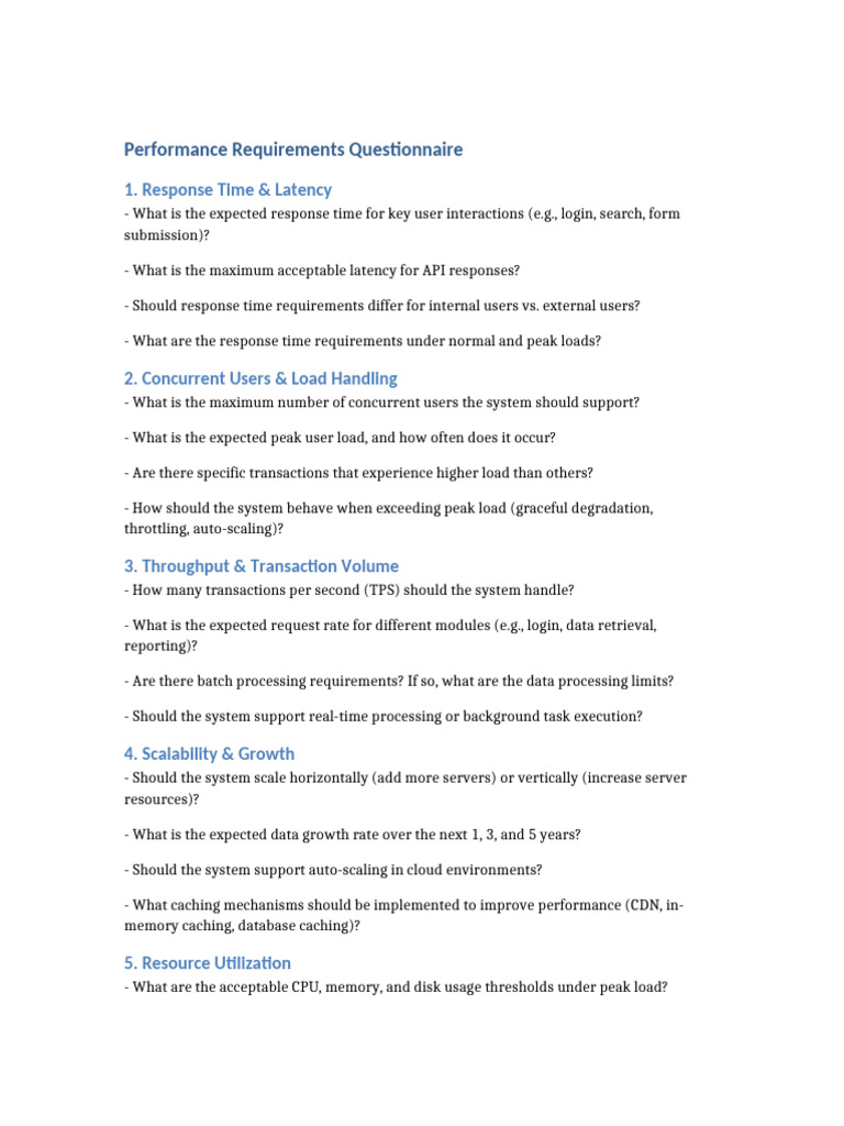 Performance Requirements Questionnaire Guide | PDF | Cache (Computing ...