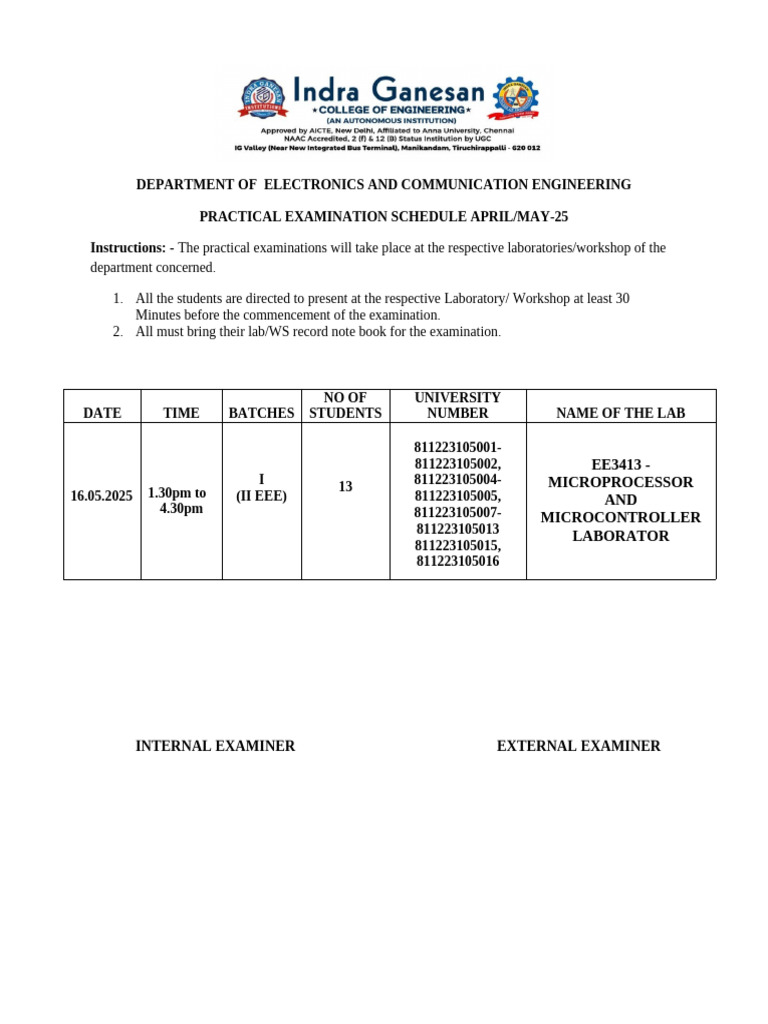 Practical Exam Schedule ECE 2025 | PDF | Computer Science | Digital ...