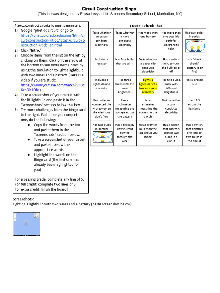 Circuit Construction Bingo | PDF | Series And Parallel Circuits | Switch