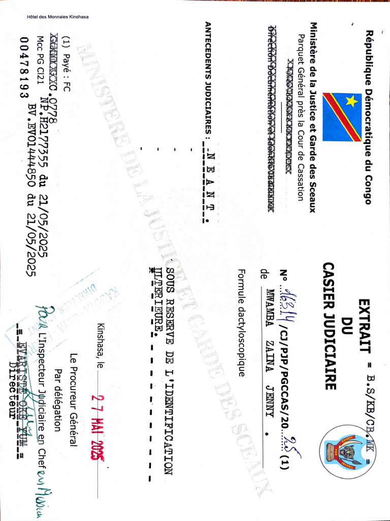 Extrait du Casier Judiciaire RDC 2025 | PDF | France | Justice