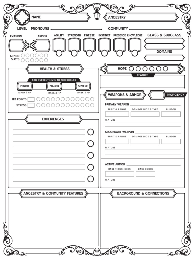 Daggerheart Fillable Character Sheet | PDF