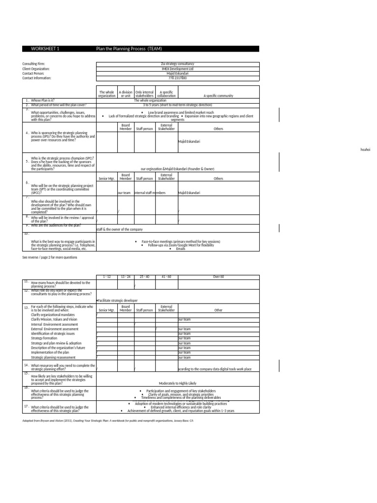 Worksheet 1 Plan The Planning Process (TEAM) | PDF | Strategic Planning ...