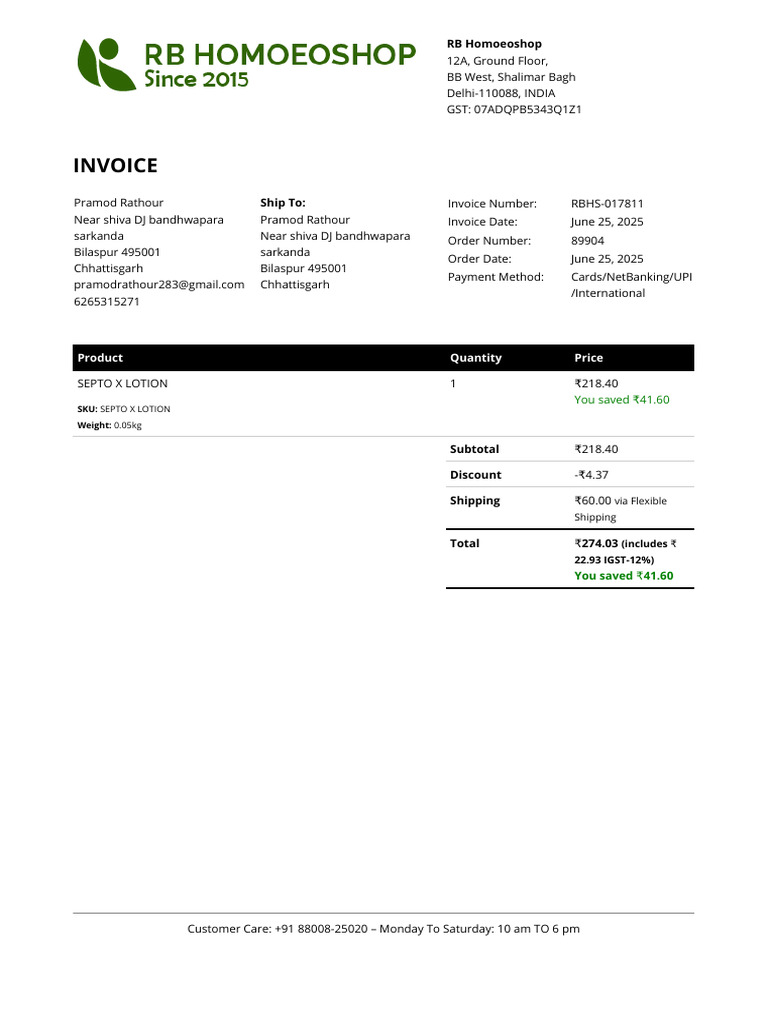 Invoice RBHS 017811 | PDF