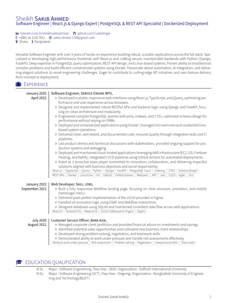 Sheikh Sakib Ahmed S CV Software Engineer | PDF | Postgre Sql | Systems ...