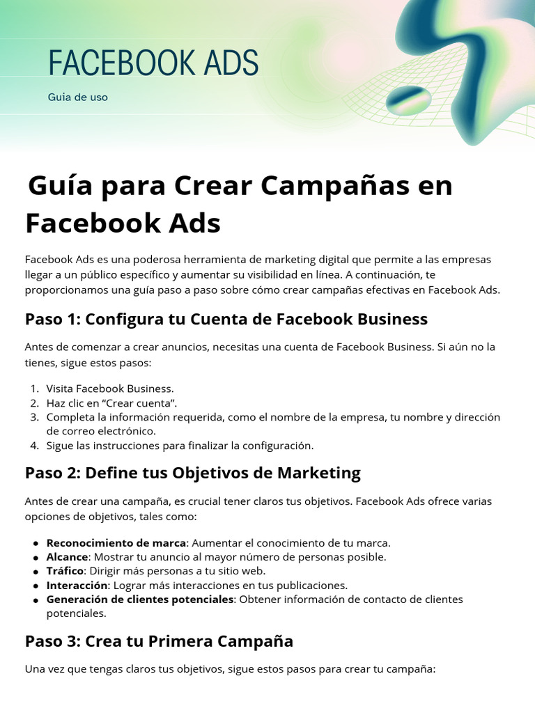 Guía para Crear Campañas en Facebook Ads | PDF | Publicidad digital ...