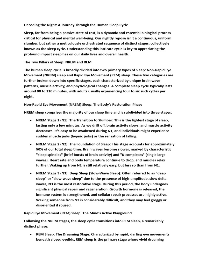 Understanding the Human Sleep Cycle | PDF | Sleep | Rapid Eye Movement ...