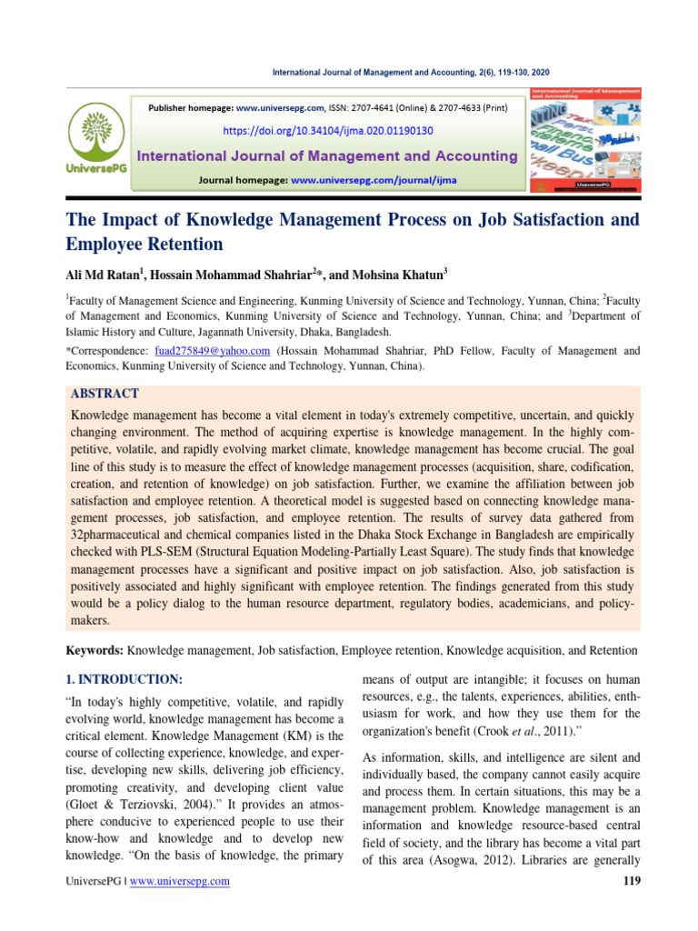 The Impact of Knowledge Management Process On Job Satisfaction and ...