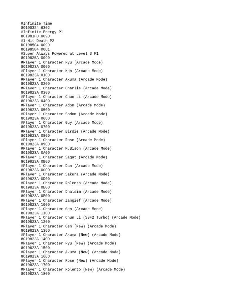 Cheat Codes for Arcade Mode Characters | PDF