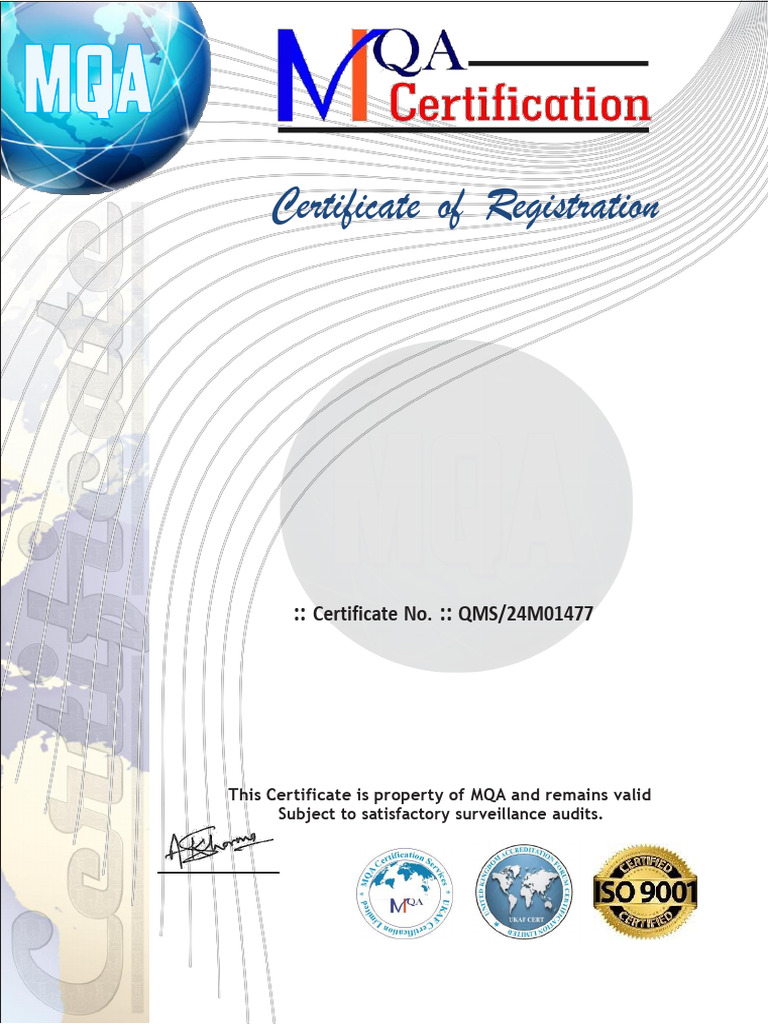 Utkrsta Energy India Private Limited Iso 9001-2015 Sample Copy (Mqa) | PDF