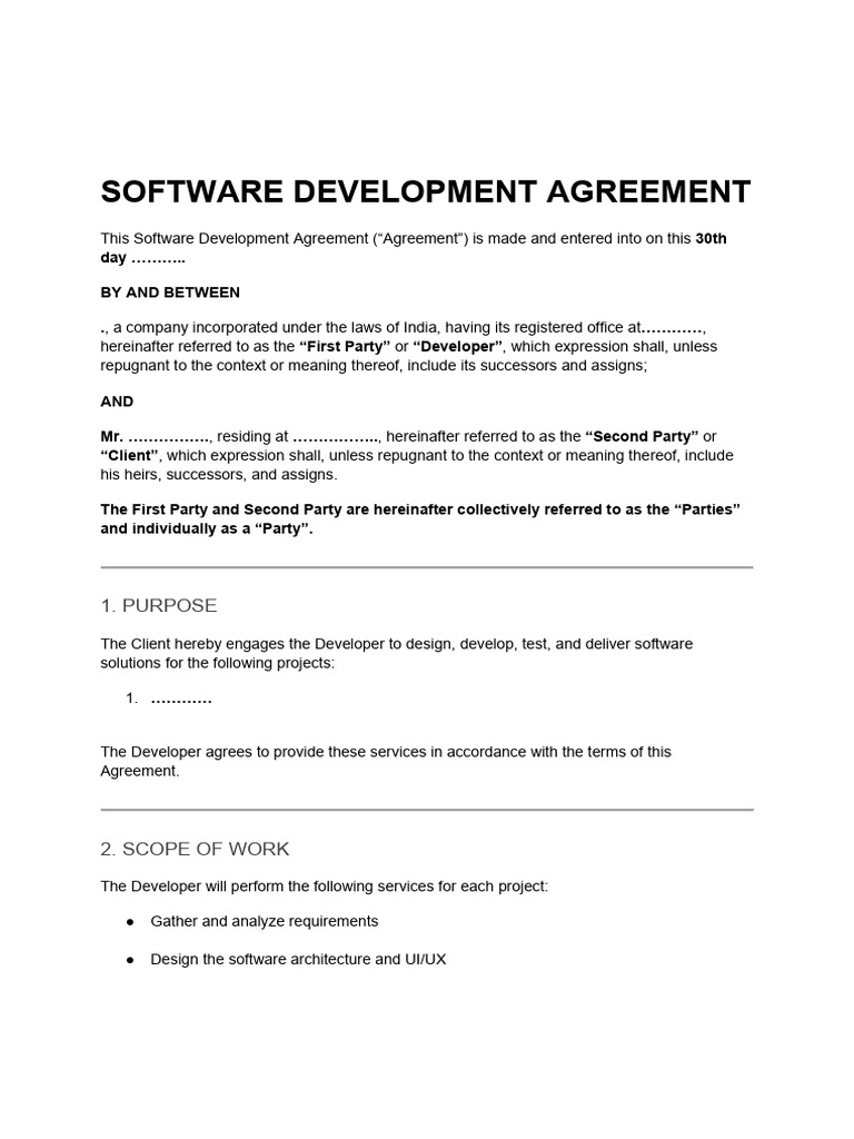 Draft Software Development Agreement | PDF | Software | Software ...