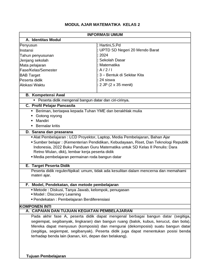 Modul Ajar Matematika Kelas 2 SD | PDF