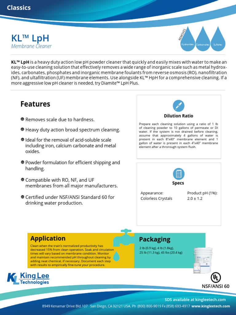 LpH Membrane Cleaner Specifications | PDF | Membrane | Water
